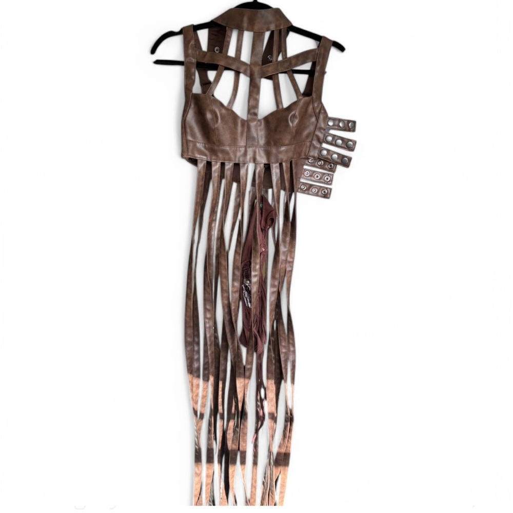 Club Exx Dolls Kill Brown Strappy Fringe Set